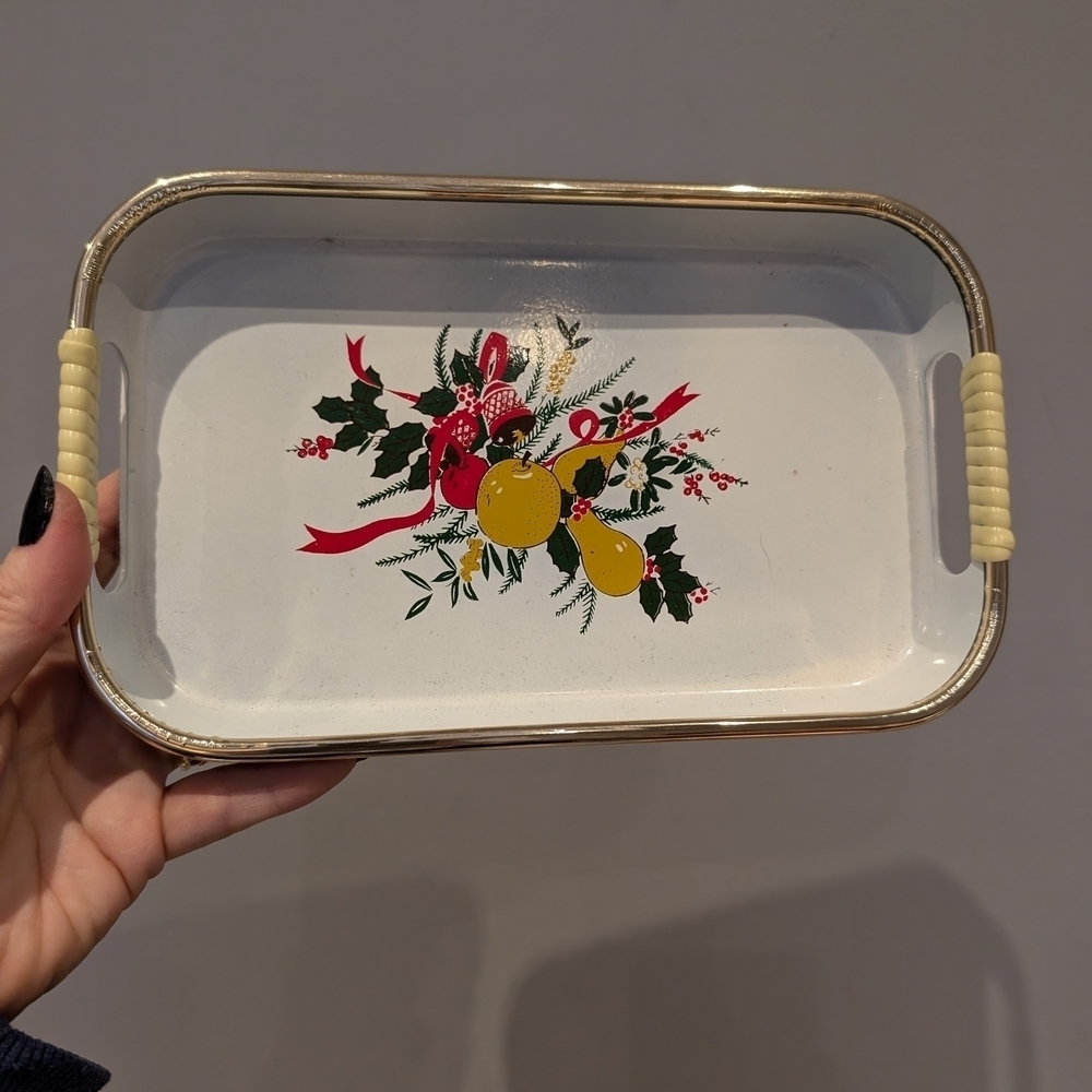 Vintage Holiday Small Serving Tray with Fruit Design